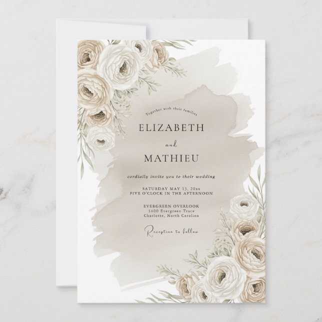 Convites Casamento Flor de Campo Bege (Frente)