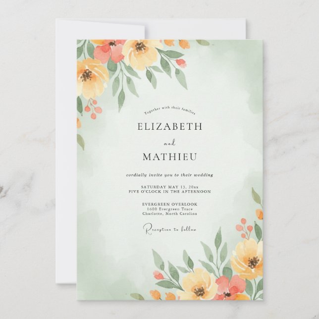 Convites Casamento Flor de Campo com Manteiga de Pêssego (Frente)