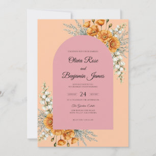 Convites Casamento Flor de Campo Cor de Pêssego Ócre