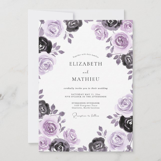 Convites Casamento Flor de Carvão Malva (Frente)