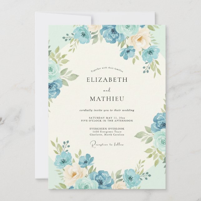 Convites Casamento Flor de Centáurea Azul (Frente)