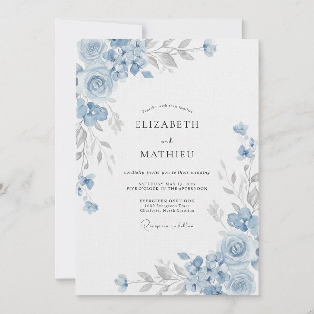Convites Casamento Flor de Centáurea Azul Ardósia (Frente)