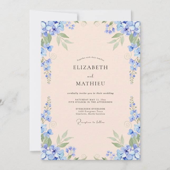 Convites Casamento Flor de Centáurea Champanhe (Frente)