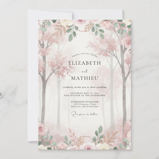 Convites Casamento Flor de Cerejeira Blush (Frente)