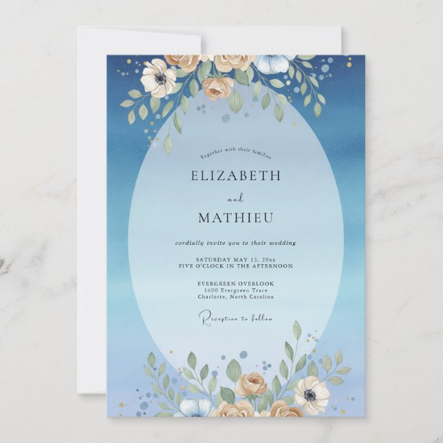 Convites Casamento Flor de Champagne Azure (Frente)
