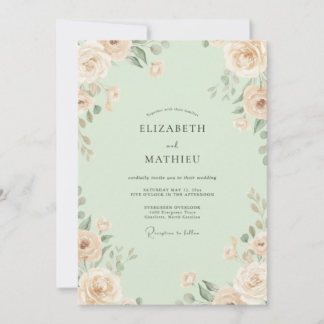 Convites Casamento Flor de Champagne Menta (Frente)