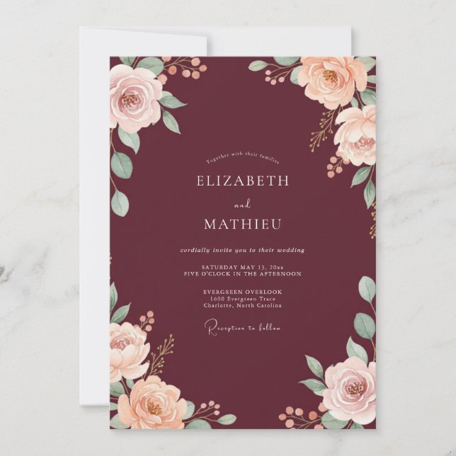 Convites Casamento Flor de Champanhe Bege (Frente)
