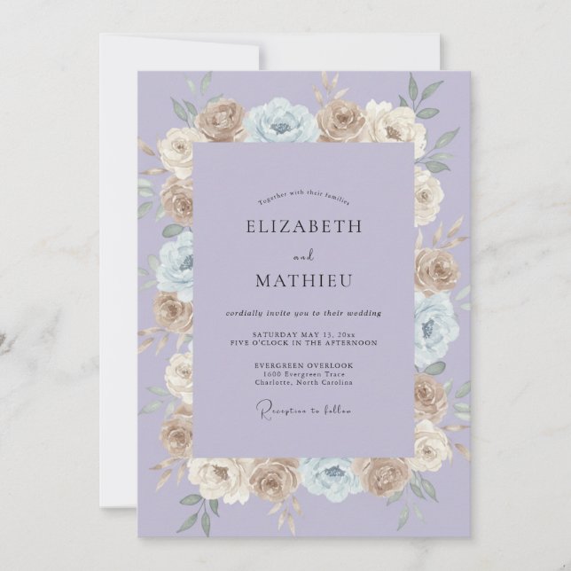 Convites Casamento Flor de Champanhe Lilás (Frente)