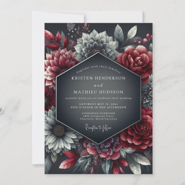 Convites Casamento Flor de Chiaroscuro Borgonha (Frente)