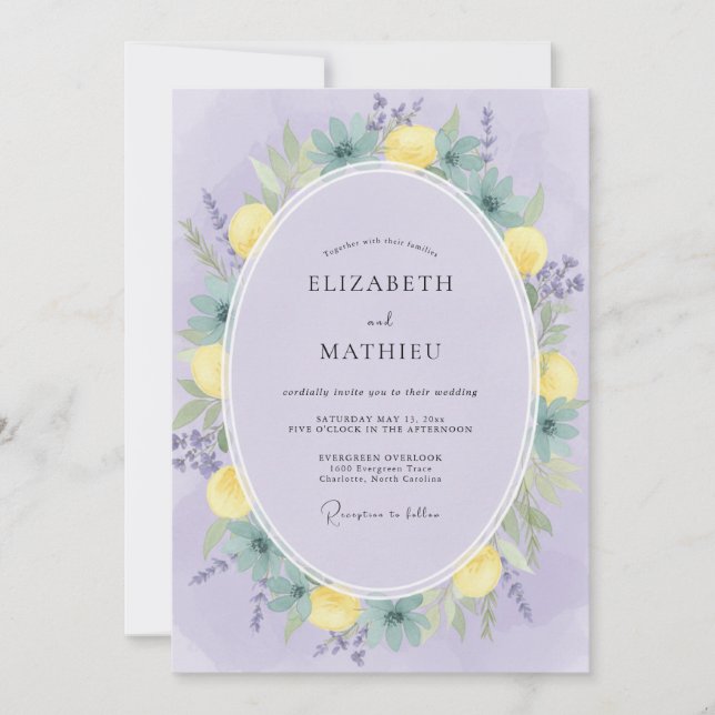Convites Casamento Flor de Cítrico Lavanda (Frente)