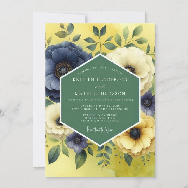 Convites Casamento Flor de Cítrino Índigo (Frente)