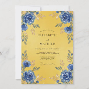 Convites Casamento Flor de Cobalto Dourado