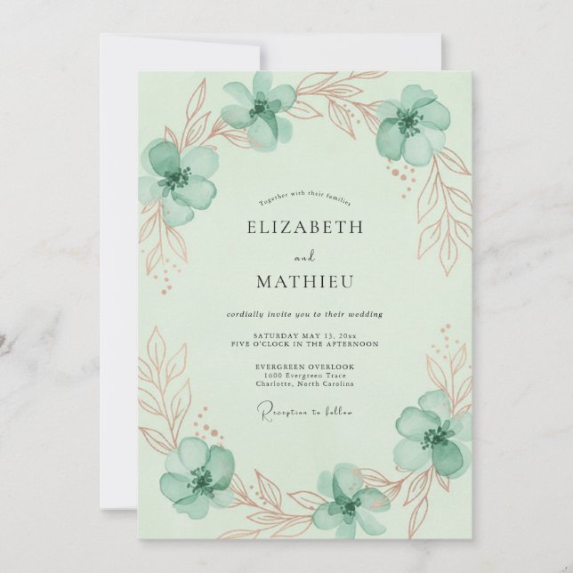 Convites Casamento Flor de Cobre Menta (Frente)