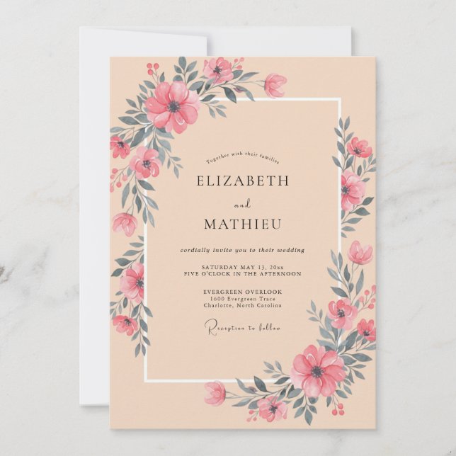 Convites Casamento Flor de Coral (Frente)