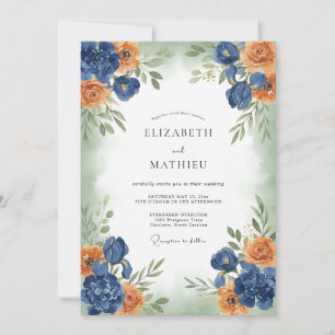 Convites Casamento Flor de Coral Navy Pintado