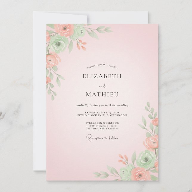 Convites Casamento Flor de Coral Quente (Frente)