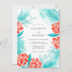Convites Casamento Flor de Coral Turquesa