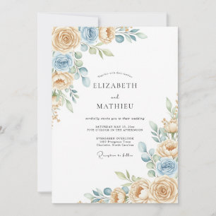 Convites Casamento Flor de Creme Azul Etéreo