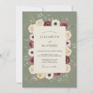 Convites Casamento Flor de Creme Borgonha