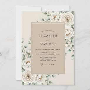 Convites Casamento Flor de Creme Branco Etéreo