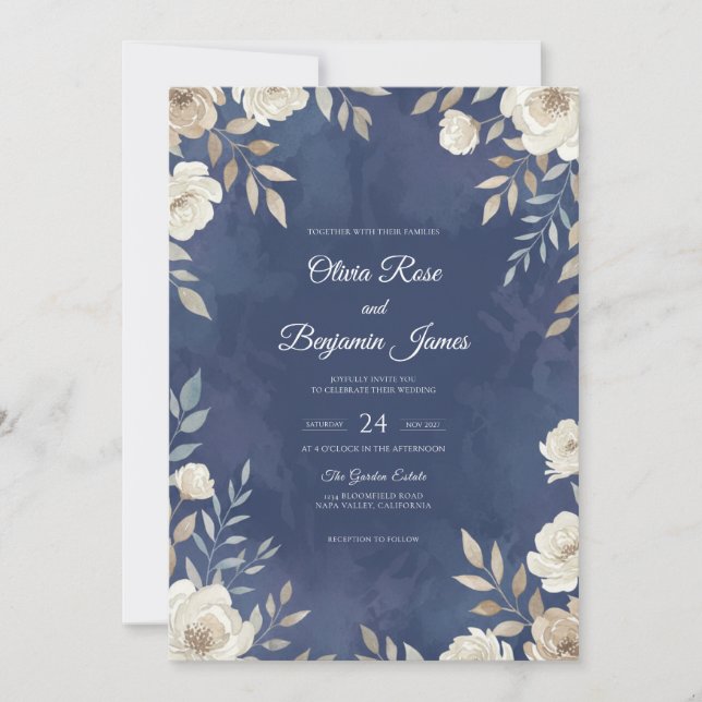 Convites Casamento Flor de Creme de Aço (Frente)
