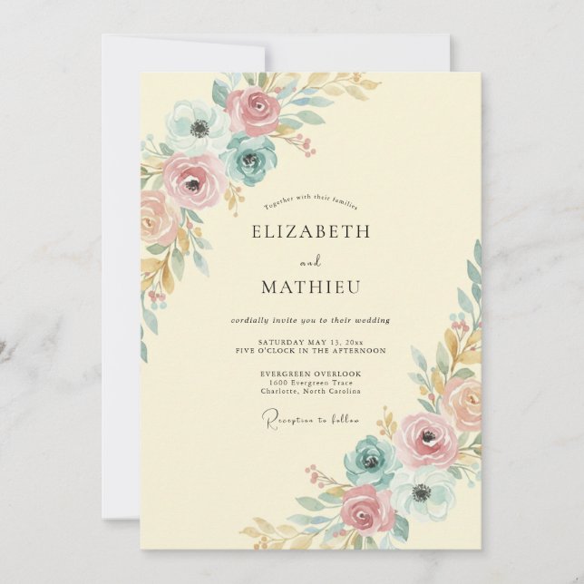 Convites Casamento Flor de Creme Dourada (Frente)