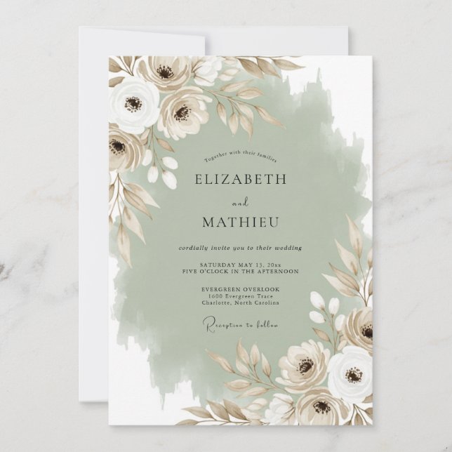 Convites Casamento Flor de Creme Etéreo (Frente)