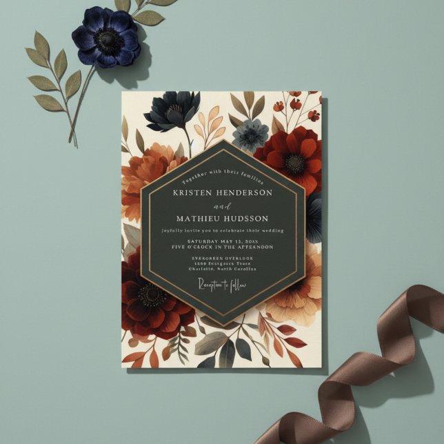Convites Casamento Flor de Crepúsculo Borgonha (Criador carregado)