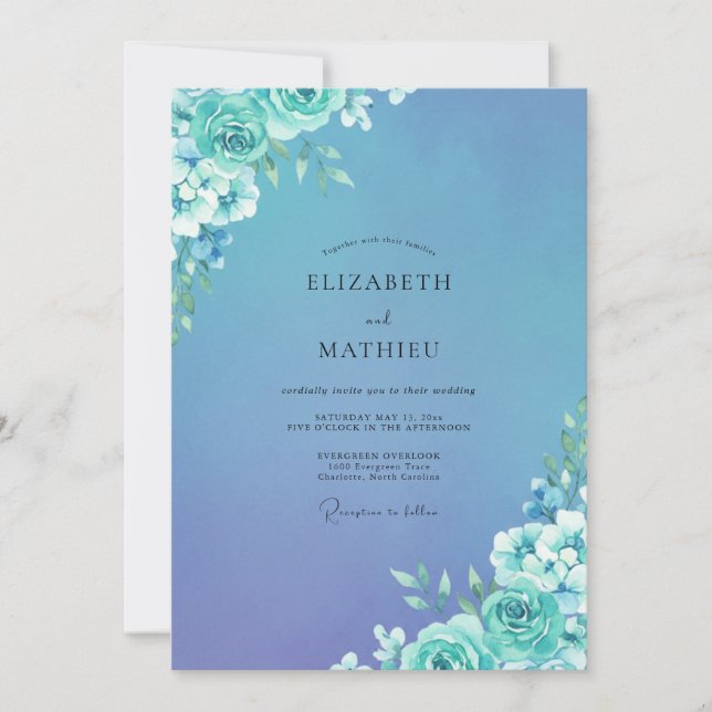 Convites Casamento Flor de Cyan Periwinkle (Frente)