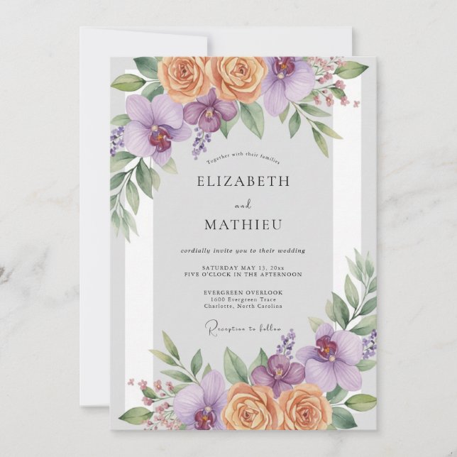 Convites Casamento Flor de Damasco Âmbar (Frente)