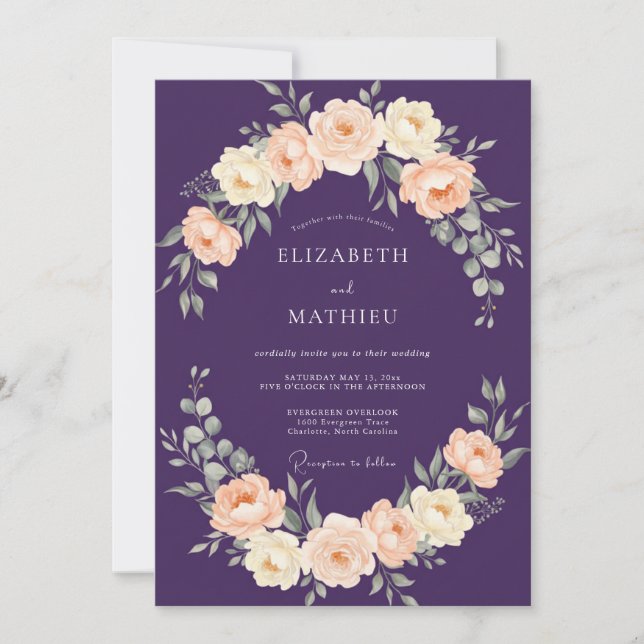 Convites Casamento Flor de Damasco Roxo (Frente)