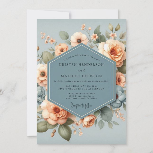 Convites Casamento Flor de Damasco Slate (Frente)