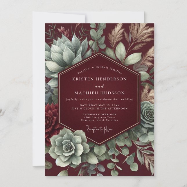 Convites Casamento Flor de Deserto Carmesim (Frente)