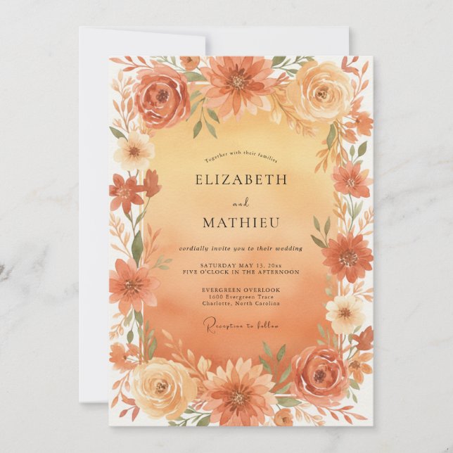 Convites Casamento Flor de Dourado Damasco (Frente)