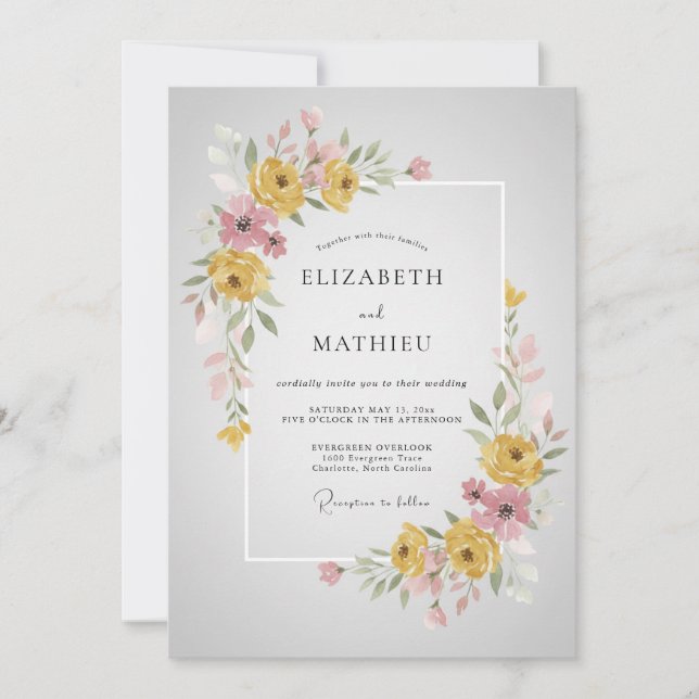 Convites Casamento Flor de Elegância Amarela (Frente)