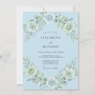 Convites Casamento Flor de Elegância Azul Céu