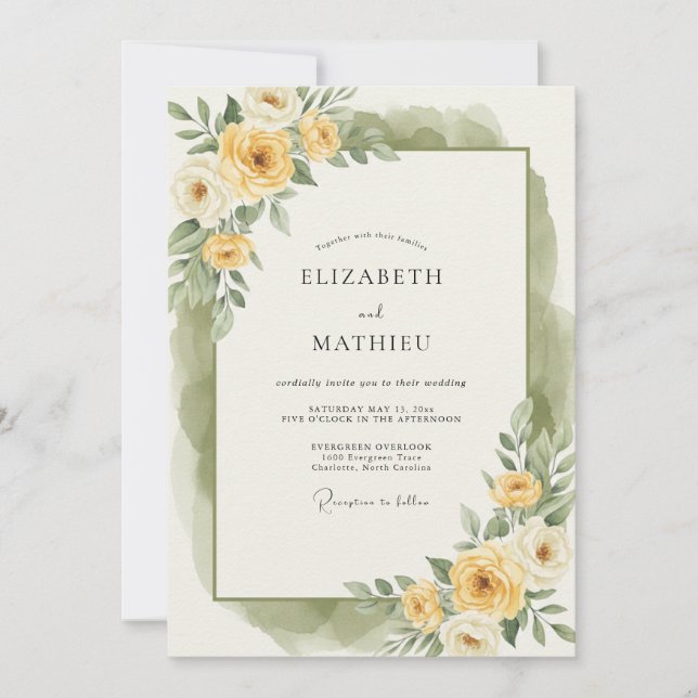 Convites Casamento Flor de Éter Amarelo (Frente)