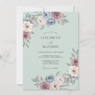 Convites Casamento Flor de Éter Azul Empoeirado