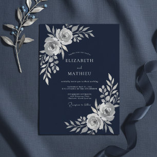 Convites Casamento Flor de Éter Azul-Navy