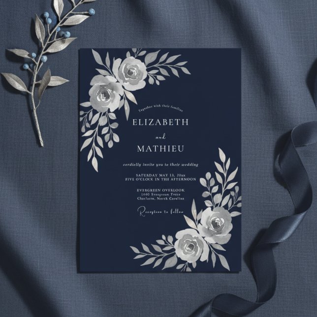Convites Casamento Flor de Éter Azul-Navy (Criador carregado)