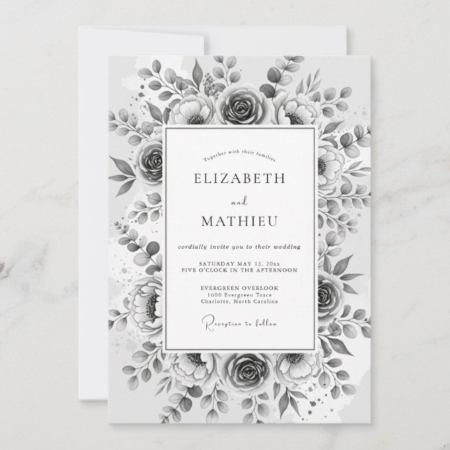 Convites Casamento Flor de Éter Cinza (Frente)