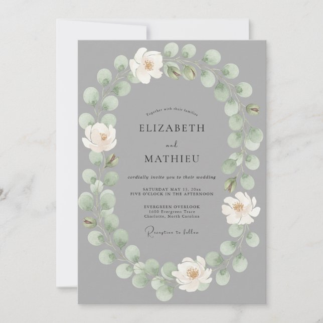 Convites Casamento Flor de Éter Cinza (Frente)