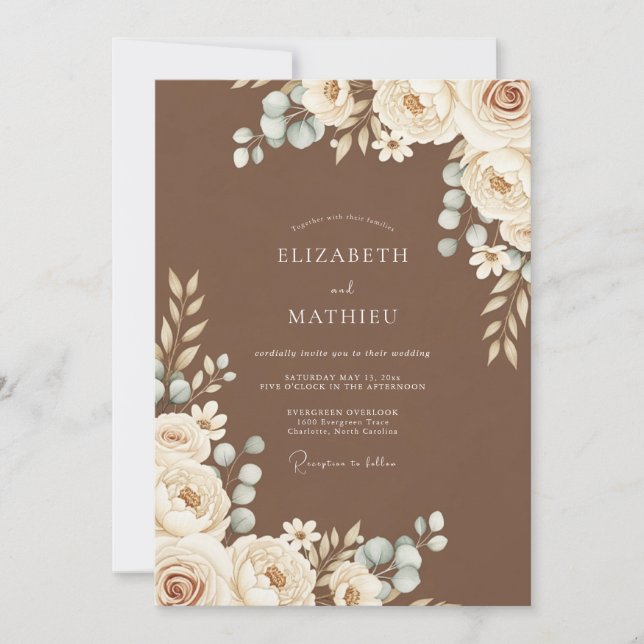 Convites Casamento Flor de Éter Marrom (Frente)