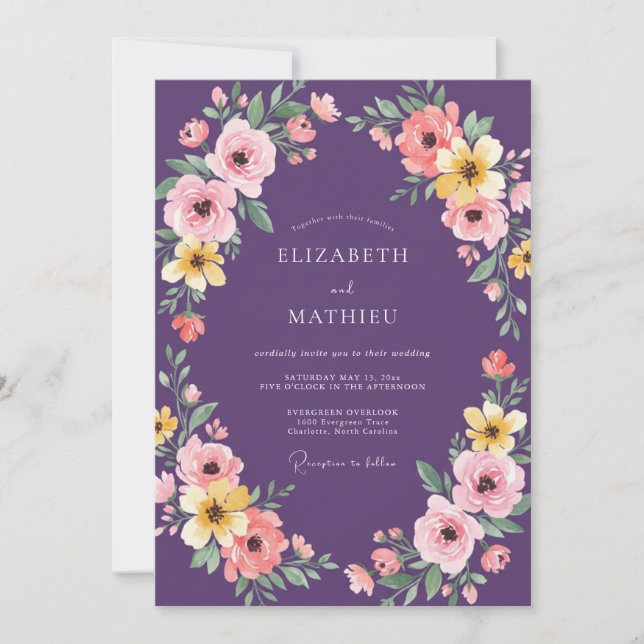 Convites Casamento Flor de Éter Purpura (Frente)
