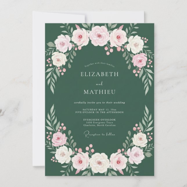 Convites Casamento Flor de Eucalipto Rosa Floresta (Frente)