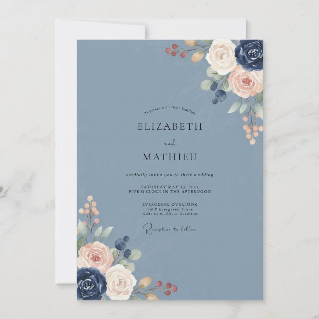 Convites Casamento Flor de Eucalipto Tom Slate (Frente)
