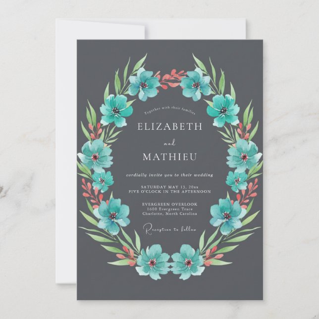 Convites Casamento Flor de Farfalha Azul (Frente)