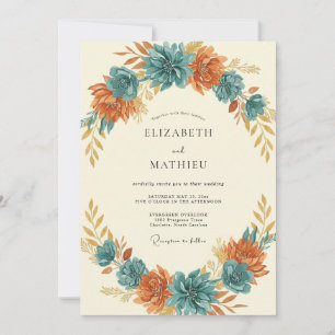 Convites Casamento Flor de Ferrugem Turquesa