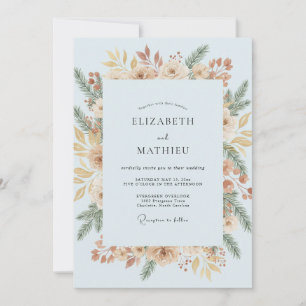 Convites Casamento Flor de Folhagem Azul