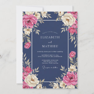 Convites Casamento Flor de Fúcsia à Meia-Noite